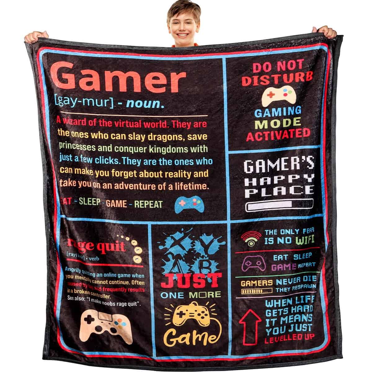 WelDesine Gamer Blanket, Throw Blanket with Definition of Gamer, Cool Gamer Gifts for Men, Gamer Gifts for Teen Boys, Best Gifts for Birthday & Christmas, Fleece Flannel Blanket