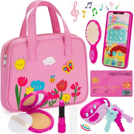 Princess Pretend Play Set: Officygnet Play Purse Toy with Makeup Kit for Girls Age 2-3. Perfect birthday gift!