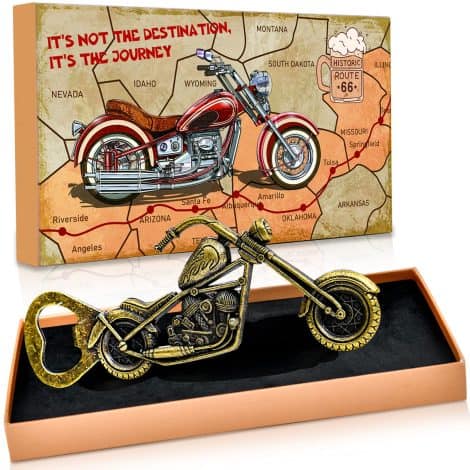 Motorcycle-themed beer gifts for men: unique, fun, and practical presents for Christmas, White Elephant, or Father’s Day.