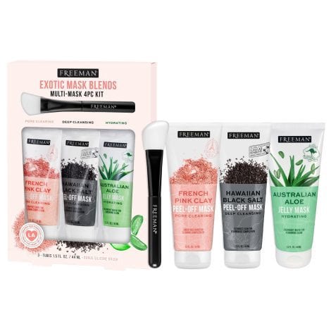 FREEMAN Exotic Facial Mask Kit: Refreshing Peel-Off & Hydrating Jelly Masks for All Skin Types, with Silicone Brush