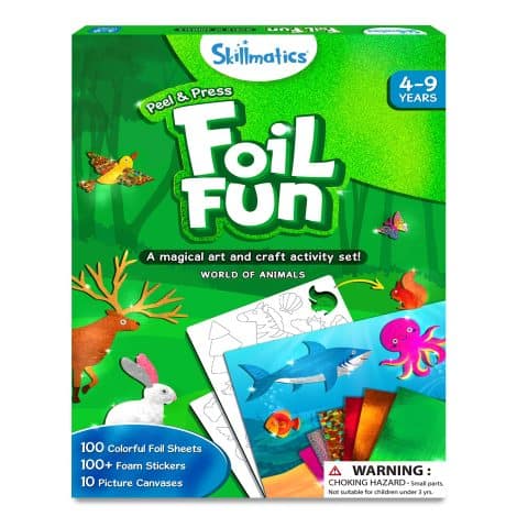 Mess-free art kit for kids – Skillmatics Foil Fun Animals – perfect travel toy and creative gift.