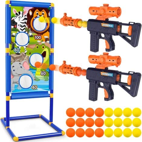 Beauwow Blast Game Toy, 2 Foam Air Guns, Animal Targets, Foam Bullets, Indoor/Outdoor Fun for Kids. Perfect Gift.