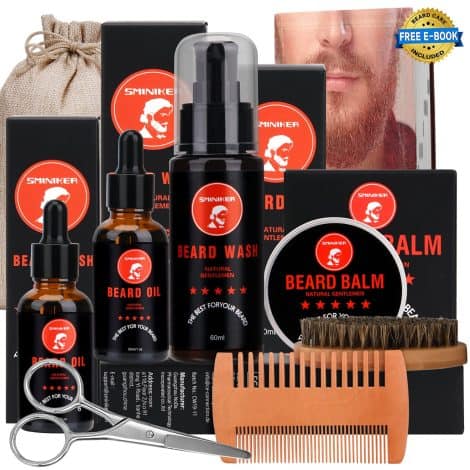 Complete Beard Care Set: Includes 2 Beard Oils, Beard Balm, Shampoo, Brush, Comb, Scissors; Great Gift for Men!