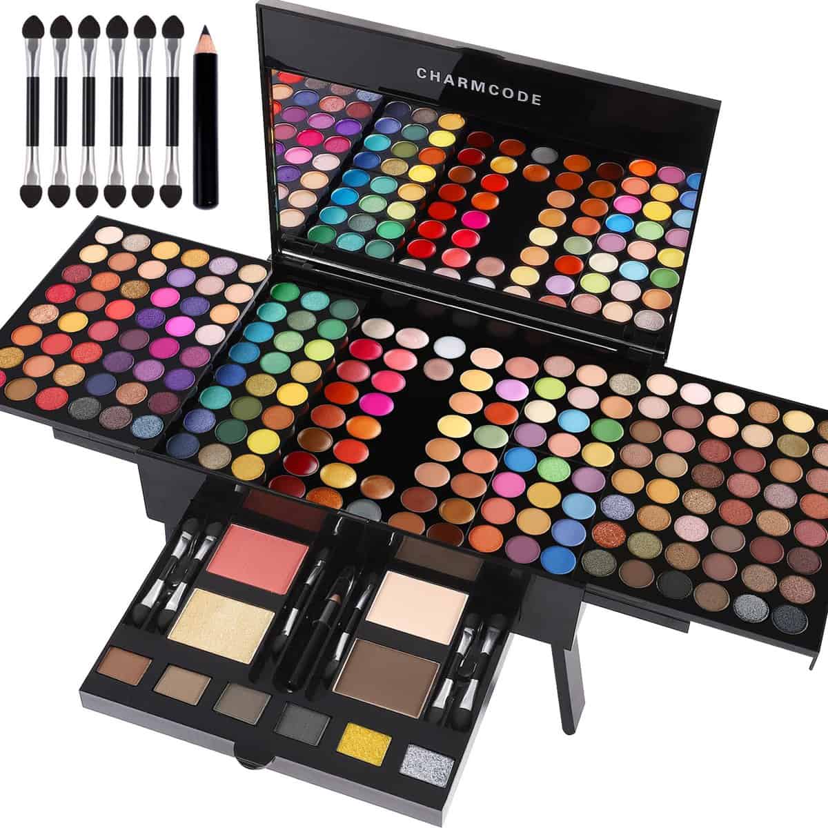 CHARMCODE 190 Colors Cosmetic Make up Palette Set Kit Combination with Eyeshadow Facial Blusher Eyebrow Powder Face Concealer Powder Eyeliner Pencil A Mirror All-in-One Makeup Gift Sets For Women (SETB)