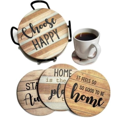 PANCHH Stone & Cork Coasters, Set of 6 with Holder – Beautiful Housewarming Gift for Home Décor.