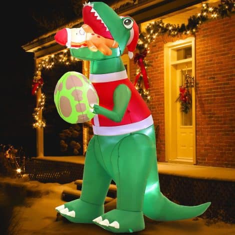 6 FT Christmas Inflatable: Dino Santa, Giant Gingerbread Man Decorations for Indoor/Outdoor, Perfect Holiday Décor!