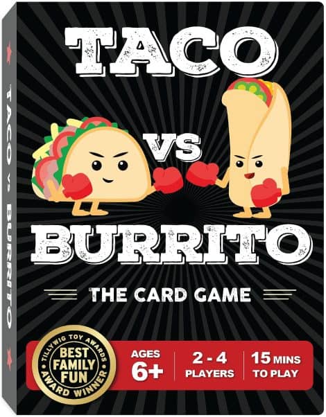 Family-friendly card games with tacos and burritos for kids and families to enjoy during game nights!