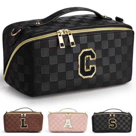 Personalized Initial Makeup Bag for on-the-go organization and style, perfect as a monogrammed gift for women.