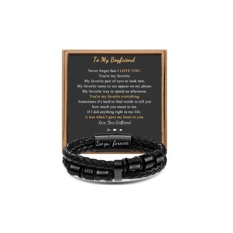 Unique handmade multi-layer braided leather bracelet with a punk clasp design – the ultimate meaningful gift for your boyfriend.