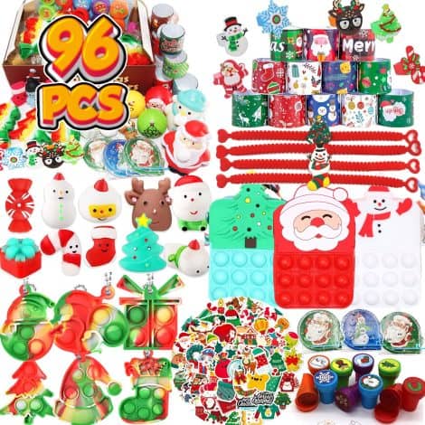 Premium Christmas party favors for kids ages 3-10, assorted toys perfect for stockings, goodie bags, and prizes!