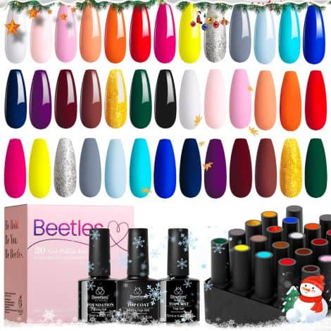 Beetles 20 Piece Gel Nail Polish Set – Soak Off Uv LED Winter Colors with Base and Top Coat. Perfect for At-Home Manicures and Holiday Gifts.