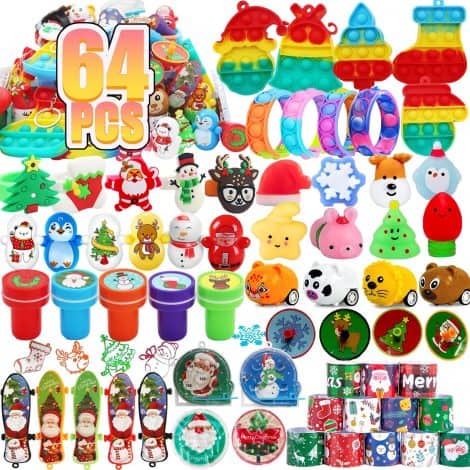 Christmas Pop It Fidget Toys – 64 fun-filled treasures for kids! Perfect for stockings, prizes, and parties.