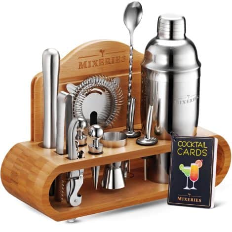 Christmas Gifts for Dad, Him, or any man – Premium Bartender Kit with Stand, 18 Piece Cocktail Shaker Set.