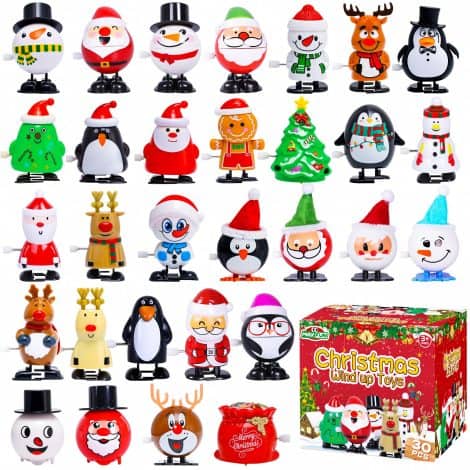 Christmas party fun pack with 30 wind-up toys for kids, perfect for stocking stuffers and goody bags.