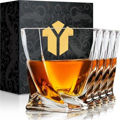 Classic Whiskey Glasses 10oz – Set of 4, with Gift Box. Perfect Barware for Bourbon, Scotch, and Rum.