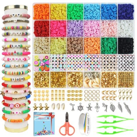 Redtwo Clay Beads Bracelet Kit: Perfect for teen girls, make trendy friendship jewelry with colorful preppy beads. Ages 8-12.