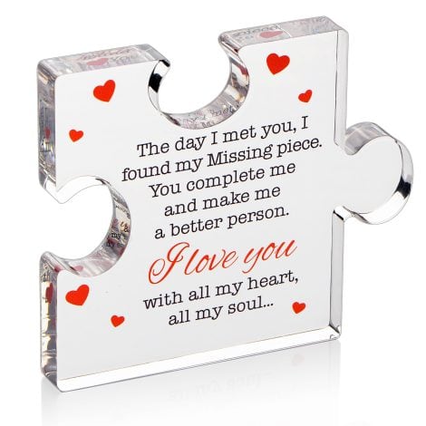 VELENTI Love Puzzle Stand: Thoughtful 3.35″x 2.76″ acrylic display with heartfelt message for birthdays, weddings, and anniversaries.