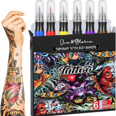 Jim&Gloria Tattoo Pen: Fun, washable markers for decorating skin with 6 colors. Perfect gift for trendy teenage girls.