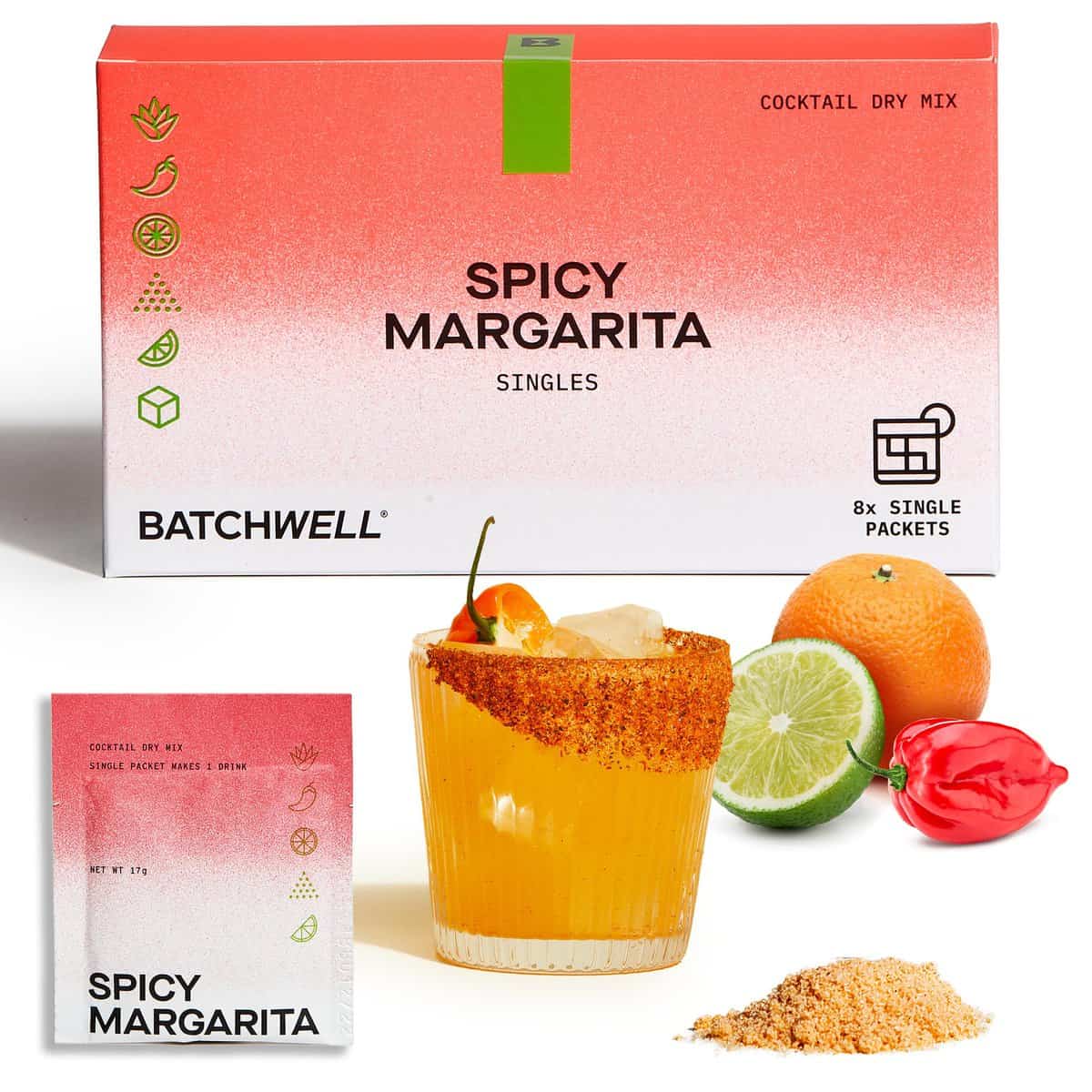 Batchwell's Spicy Margarita Mix Singles: Mocktails Non-Alcoholic Drinks - Drink Mixers For Cocktails, Margarita Mixer, Alcoholic Mocktail Mixers, Cocktail Mixers, True lime, No Artificial Sweeteners