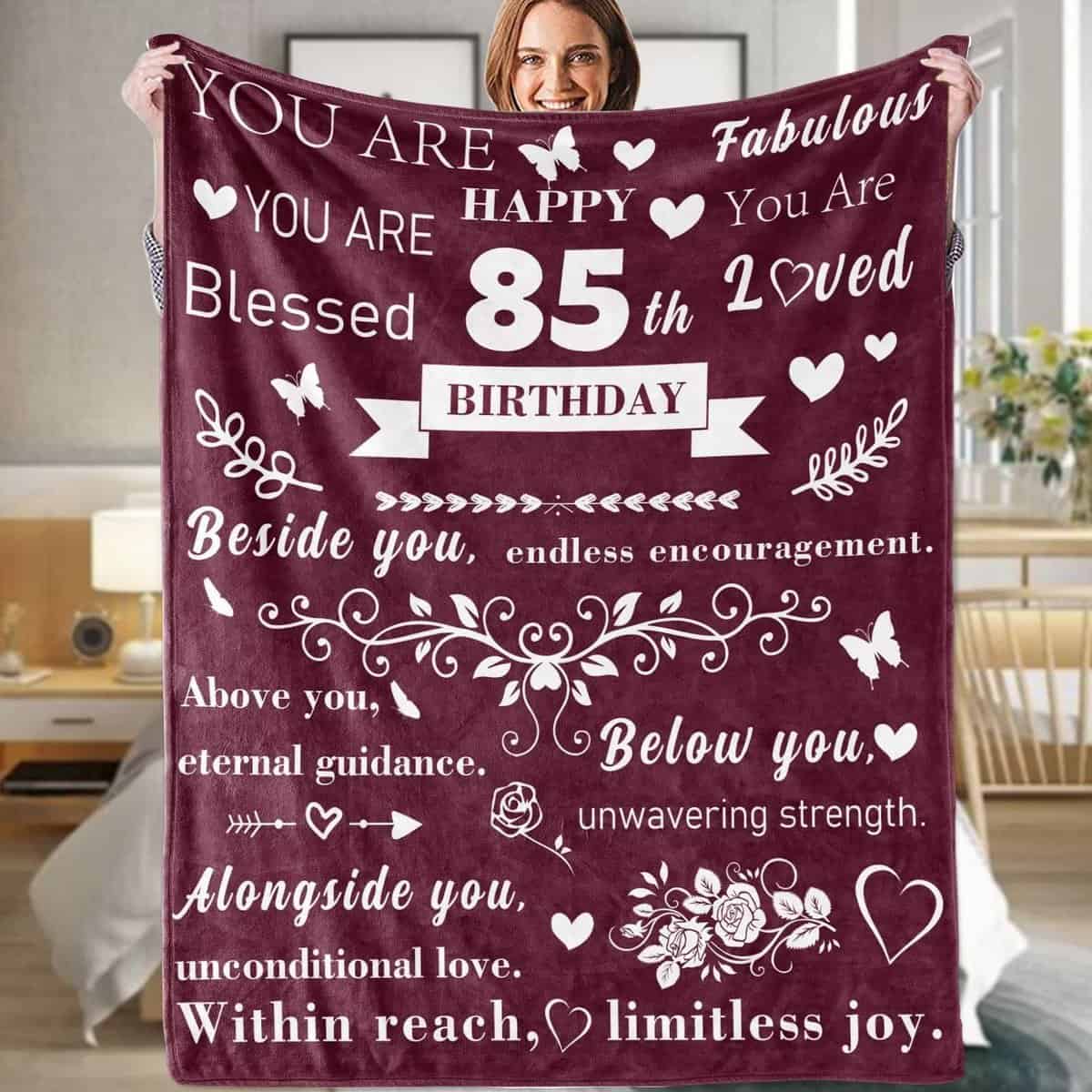 85th Birthday Gifts for Women, Birthday Gifts for Mum, 85th Birthday Gifts for Her, Presents for Women Wife Mother Grandma Gifts, Birthday Ideal Gifts for Women Flannel Blanket Burgundy -50 x 60 Inch