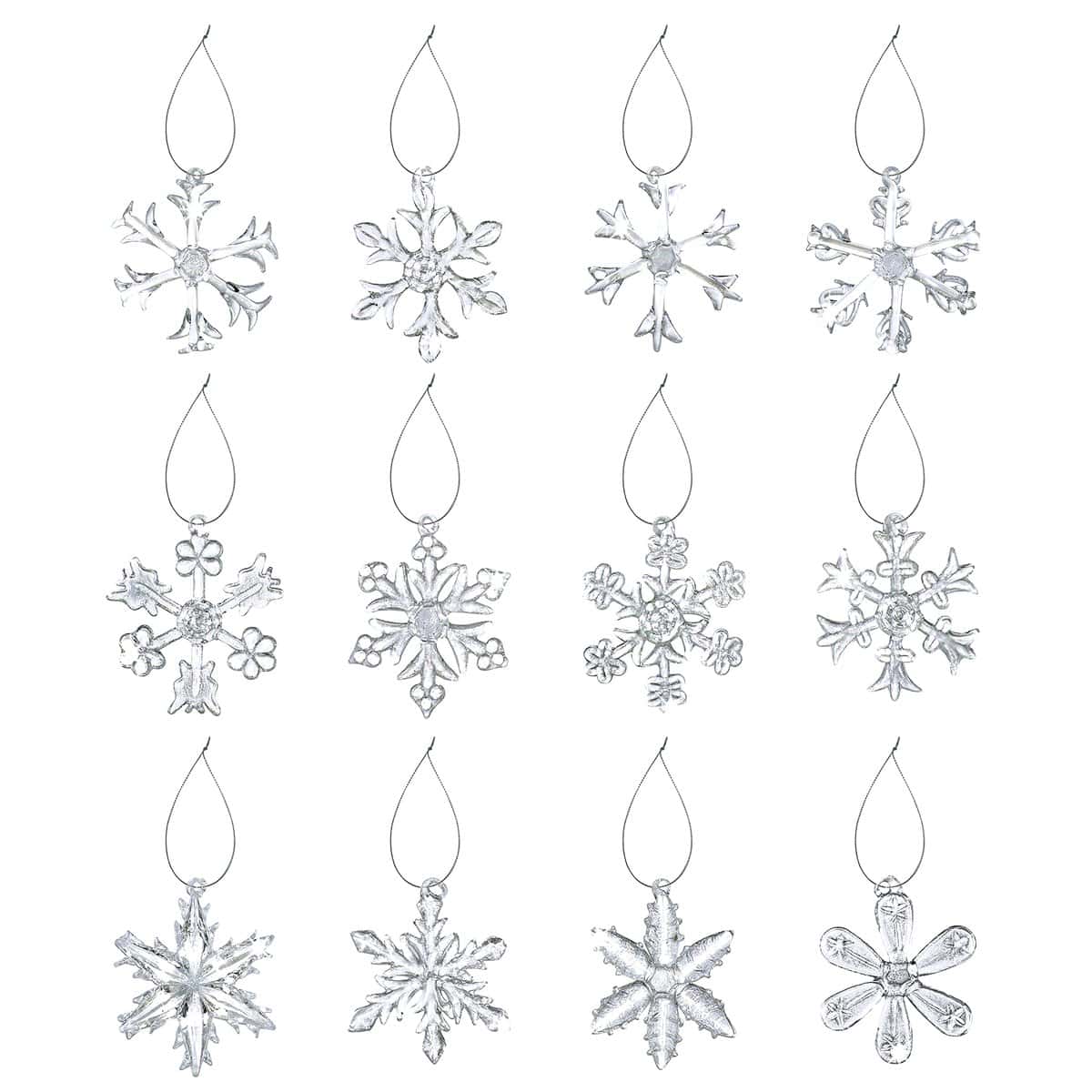 Glass Snowflakes Ornaments 12 Pcs - Clear Glass Christmas Ornaments 2.5" Hanging Snowflake Ornaments for Christmas Tree Winter Wonderland Decoration by 4E's Novelty