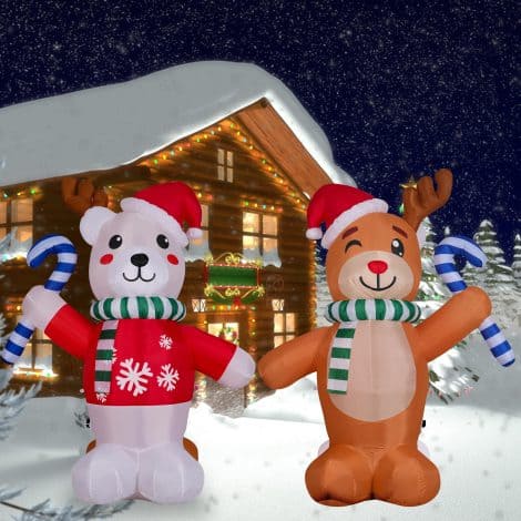 HYRIXDIRECT 6FT Christmas Inflatables: Festive double-sided elk and polar bear decor with LED lights for your garden.