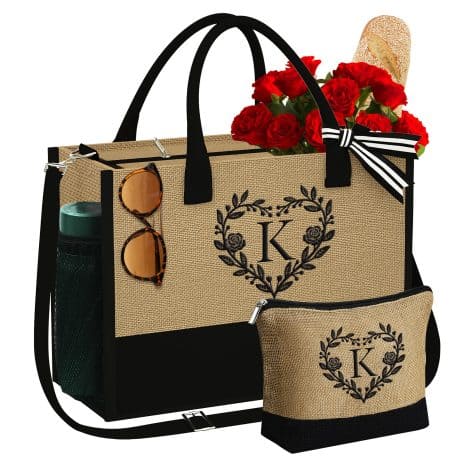 Personalized Monogram Beach Tote and Makeup Bag – Perfect Christmas, birthday, or friendship gift for women.