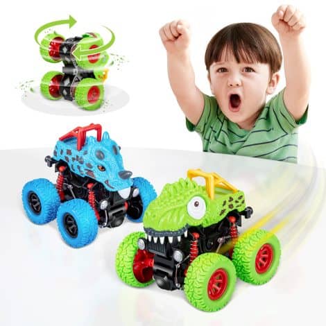 LODBY Dinosaur Toys – Pull back monster trucks for 2-6 year old boys, perfect Christmas or birthday gifts.