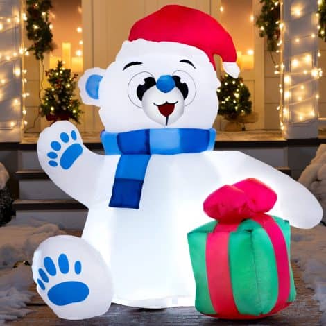 “Get the Joiedomi 4ft Self-Inflatable Polar Bear for an enchanting, glowing Christmas yard decoration.”