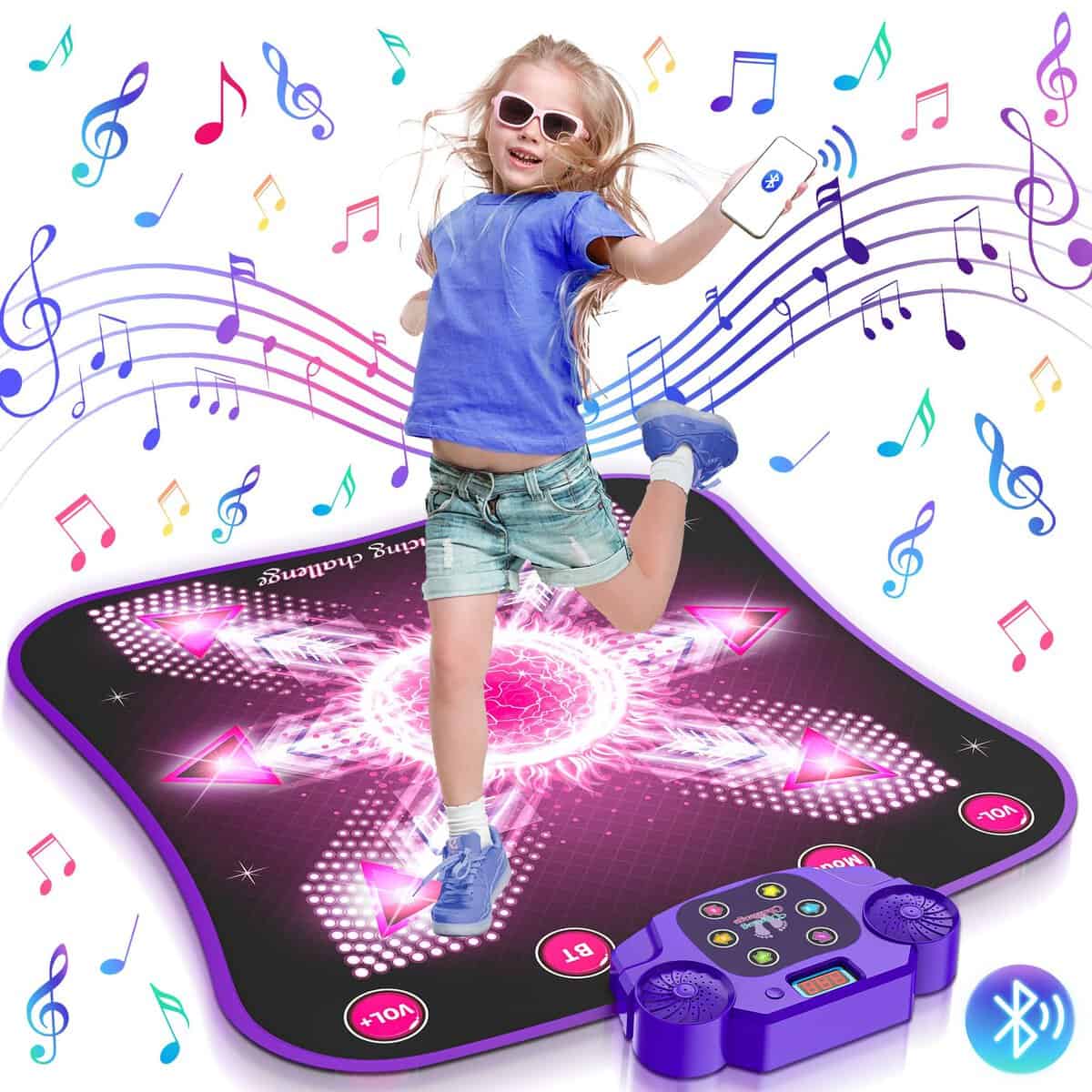 beefunni Light-up Dance Mat Toys for 3-12 Year Old Kids, 2023 Upgraded Electronic Dance Pad with Music and Bluetooth, Christmas Toys for 3 4 5 6 7 8 9 10 11 12+ Year Old Girls Birthday Gift Ideas