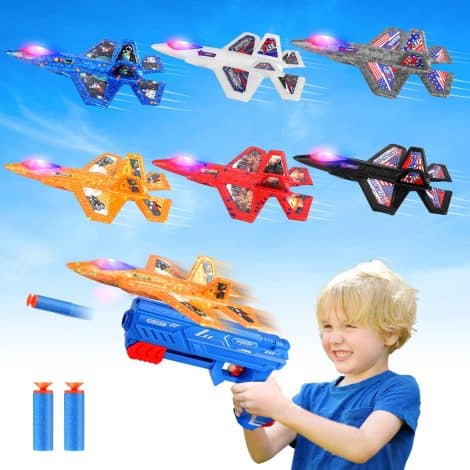 6 F-35 Foam LED Catapult Planes with stickers – perfect outdoor toys for 4-12 year-old boys and girls!