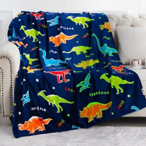 Glow in the Dark Dinosaur Blanket, perfect for kids of all ages, makes a great gift! 50″x60″ size.