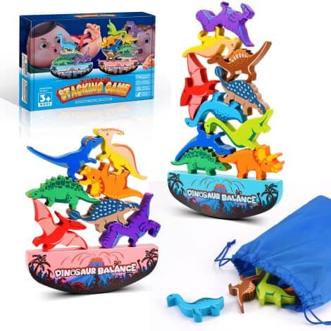 Wooden Dinosaur Stacking Toys: Fun games for kids, perfect for Christmas and birthdays, great for family bonding.