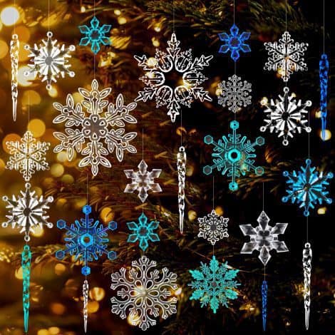 Winter Wonderland Crystal Snowflake Decorations for Christmas Tree, Chandeliers, Xmas Parties, and Weddings – 56 Pieces.