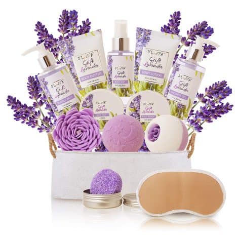 Deluxe Spa Gift Set for Her: Lavender At-Home Spa Kit, Perfect Mother’s Day Present – 15 Luxury Items: Bath Bombs, Shampoo Bar, Eye Mask, Shower Gel, Bubble Bath, Salts, Body Scrub Lotion.