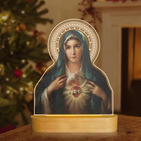 Immaculate Heart of Virgin Mary Night Light: Christian home decor with blessed gifts for Mom and Grandma.