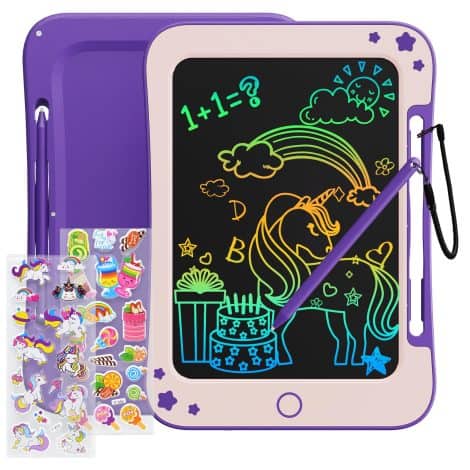 TEKFUN Toddler Kids Toys Gifts – 8.5 Inch Colorful Drawing Tablet with Stickers and LCD Screen. Perfect Birthday Toy for 3-6 year olds.