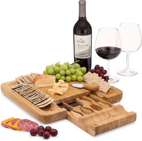 Bamboo Cheese and Charcuterie Board Set, Complete with Stainless Steel Utensils, Ideal for Weddings and Housewarming.