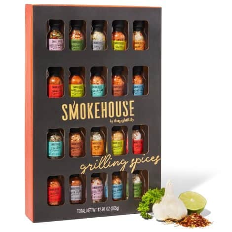 Thoughtfully’s Smokehouse Ultimate Grilling Spice Set: 20 flavors like Chili Garlic, Lime Chipotle, perfect gift for grilling enthusiasts.