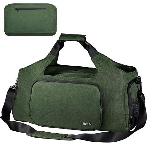 ZRSUN Gym Bags: Unisex Sporty Duffle for Travel, Gym, Yoga – Shoe Compartment, Wet Pocket, Foldable & Light.