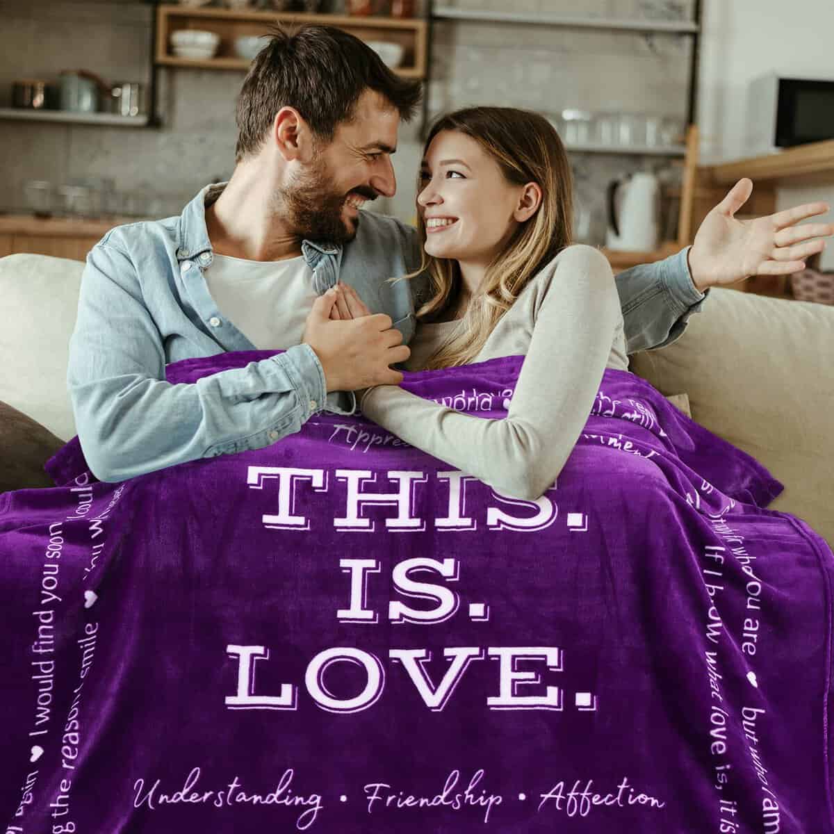 FILO ESTILO Love Blanket, Anniversary Wedding Gifts for Wife from Husband, Romantic Gifts for Her, I Love You Gifts, Presents for Engagement, Birthday, 60x50 Inches (Purple)