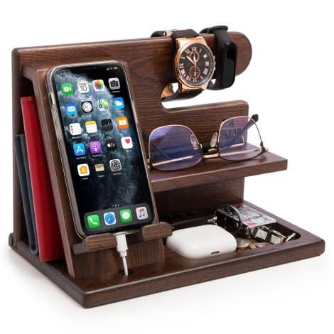 TESLYAR Wooden Docking Station with Key Holder, Wallet Stand, Watch Organizer – Perfect gift for him or her.