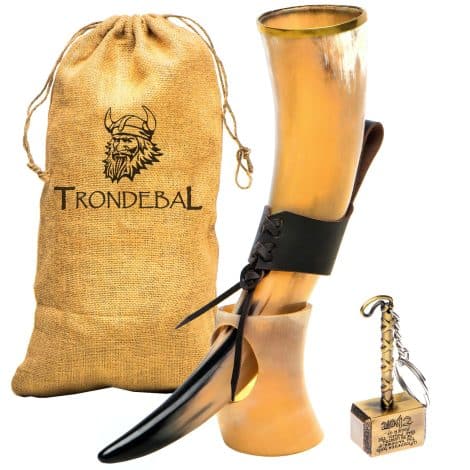 Spacious Viking Drinking Horn with Holder, Natural Ox Horn | Awesome Beer Gift for Americans!