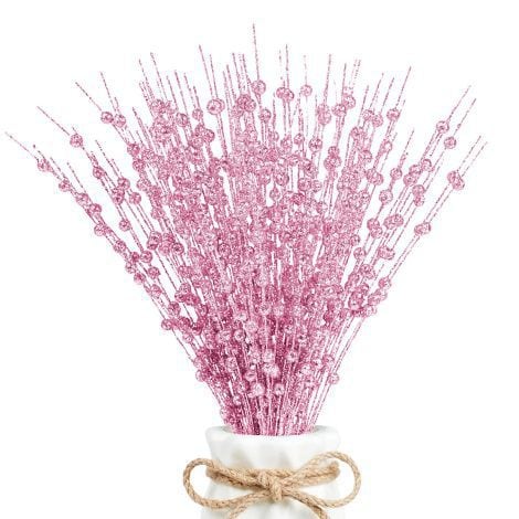 10 Pack of Artificial Glitter Pink Berries Christmas Decor for DIY Wreaths and Holiday Home Decoration.