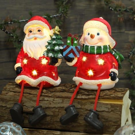 Lulu Home Christmas Tabletop Figurines: Light Up Santa & Snowman Shelf Sitters, Perfect for Festive Home Decor!