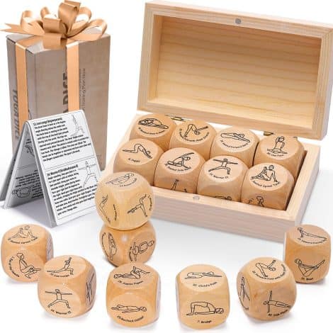 Wooden Gift Box with Yoga Dice and Practice Guide – 8 Workout Exercise Dice to enhance mindfulness and fitness. Perfect gift for beginners and women.