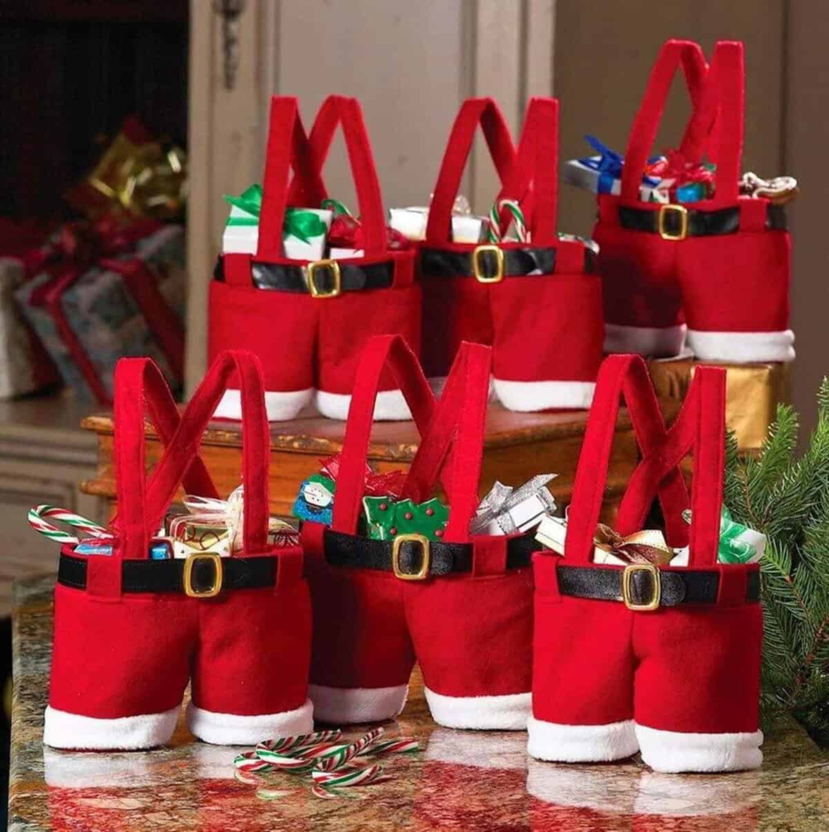 MSQ 6PCS Christmas Decorations Gift Bags Candy Bags Santa Pants Style Lovely Treat Bags for Children Best for Wedding Holiday New Year Holiday