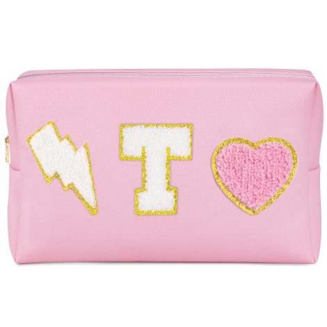 Custom Initial Preppy Makeup Bag – a chic personalized gift for your female friend, featuring monogrammed letter, waterproof and travel-ready.