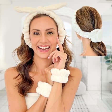 Fluffy Spa Set: Skincare Headbands & Wristband – Perfect Gift for Women; Ideal for Washing & Showering.