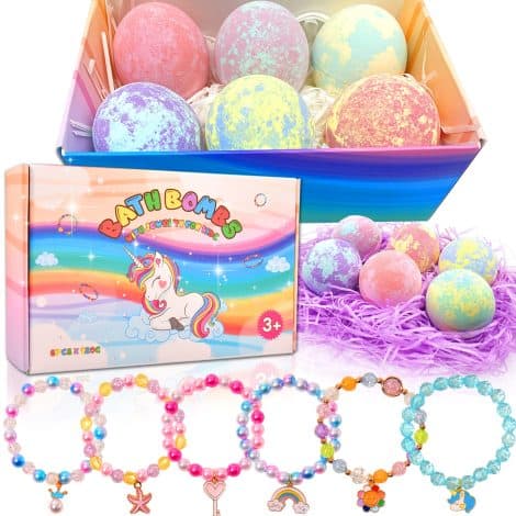 MADO Surprise Unicorn Bath Bombs: Lavender-scented organic bath bombs with hidden jewelry, perfect for princess-loving American kids.